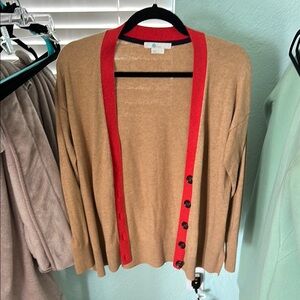 Boden Women's Tan and Red Cardigan Sweater